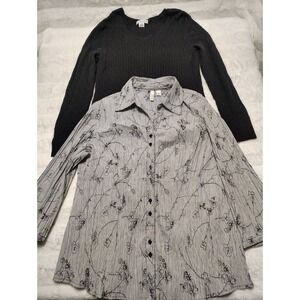 SET Of 2 Women's XL - 00s St John's Bay Blouse + Liz Claiborne V-Neck Sweater